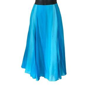 Lauren Ralph Lauren Turquoise Ombre Crinkled Silk Habotai Broomstick Skirt